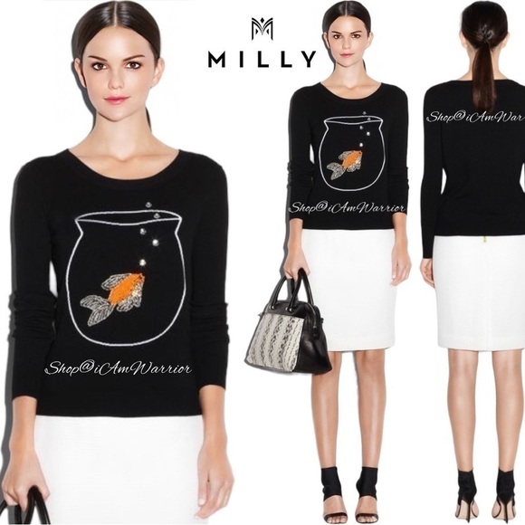Milly rare beaded/jeweled goldfish viscose blend black pullover *shop@iamwarrior - Picture 1 of 11